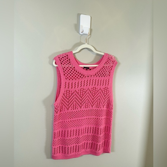 Talbots • Pink Crochet Sweater Knit Sleeveless Vest Blouse Sz Large Oversized - Picture 2 of 9